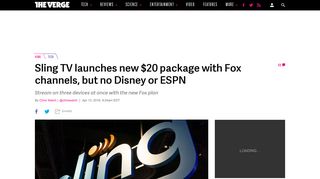Sling TV launches new $20 package with Fox channels, but no Disney ...