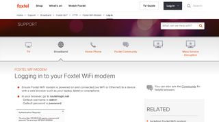 Foxtel WiFi modem: Log in - nbn™ from Foxtel - Foxtel Support