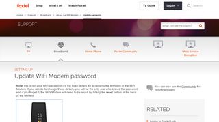 WiFi Modem update password - Support - Foxtel
