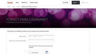 Forgot Email / Username? - Foxtel