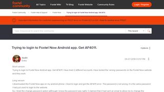 Foxtel Help & Support - Trying to login to Foxtel Now Android app. Get ...