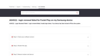 Error code AS4022 Foxtel Play on Samsung login renewal failed ...