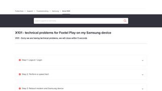 Error code X101 Foxtel Play on Samsung login renewal failed ...