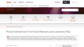 Presto for Platinum FAQ's - Foxtel