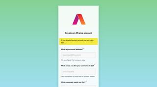 Create an Aframe account · Sign up · Aframe