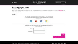 Login - House of Fraser careers