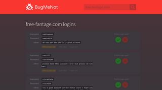 free-fantage.com passwords - BugMeNot