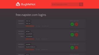 free.napster.com passwords - BugMeNot