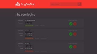 nba.com passwords - BugMeNot