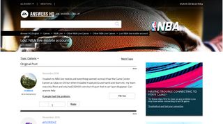 Lost NBA live mobile account - Answer HQ