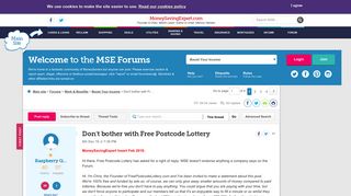 Don't bother with Free Postcode Lottery - MoneySavingExpert.com Forums