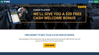 $20 Free Cash + Double Your First Deposit - TVG.com
