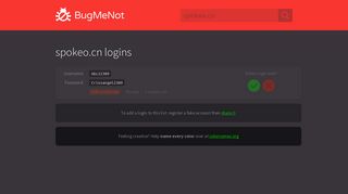 spokeo.cn passwords - BugMeNot