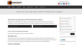 Admin Plus Free Login System with PHP, MySQL and Foundation
