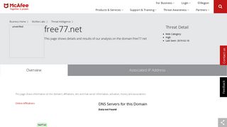 www.free77.net - Domain - McAfee Labs Threat Center