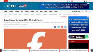 FreeCharge to Now Offer Mutual Funds - News18