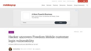Hacker uncovers Freedom Mobile customer login vulnerability