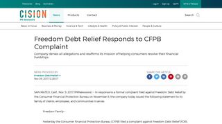 Freedom Debt Relief Responds to CFPB Complaint - PR Newswire