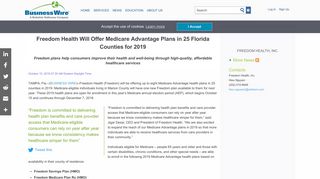 Freedom Health Will Offer Medicare Advantage Plans ... - Business Wire
