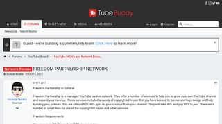 Network Review - FREEDOM PARTNERSHIP NETWORK | TubeBuddy Forums