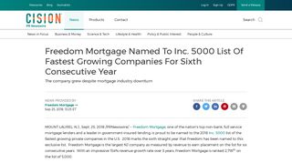 Freedom Mortgage Named To Inc. 5000 List Of Fastest Growing ...