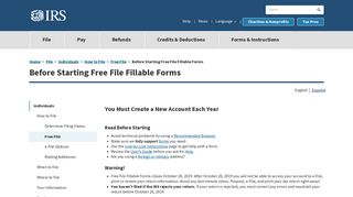 Before Starting Free File Fillable Forms | Internal Revenue Service