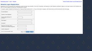 Website Login Registration - Freemasons NZ Membership System