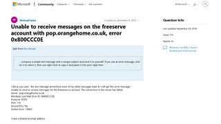 Unable to receive messages on the freeserve account with ...