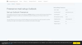 Freeserve mail setup Outlook | Email settings