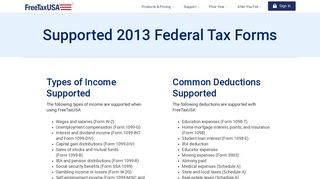 FreeTaxUSA® Supported Tax Forms - 2013 Deductions, Credits ...