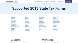 FreeTaxUSA® Supported State Tax Forms for 2013
