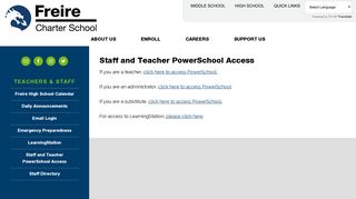 Staff and Teacher PowerSchool Access - Freire Charter School