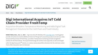 Digi International Acquires IoT Cold Chain Provider FreshTemp | Digi ...