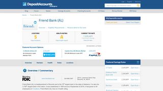 Friend Bank (AL) Reviews and Rates - Alabama - Deposit Accounts