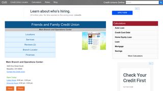Friends and Family Credit Union - Massillon, OH - Credit Unions Online