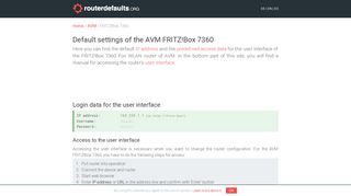 Default settings of the AVM FRITZ!Box 7360 - routerdefaults.org