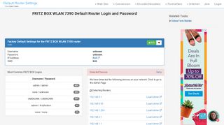 FRITZ BOX WLAN 7390 Default Router Login and Password