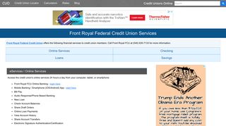 Front Royal Federal Credit Union Services: Savings, Checking, Loans