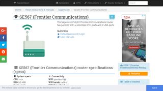 Sagemcom SE567 (Frontier Communications) Default Password ...