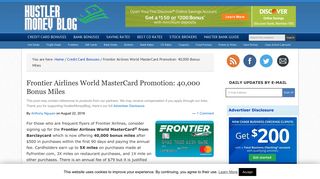 Frontier Airlines World MasterCard Promotion: 40,000 Bonus Miles
