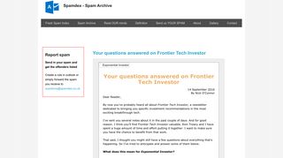 Your questions answered on Frontier Tech Investor - Spamdex- the ...