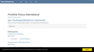 Frontline Focus International - Mystery Shopping Forum