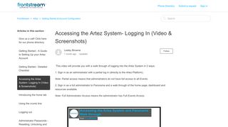 Accessing the Artez System- Logging In (Video ... - FrontStream