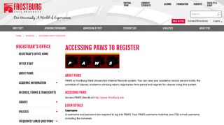 Accessing PAWS to Register - Frostburg State University