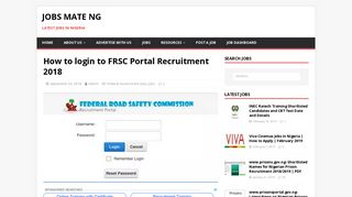 How to login to FRSC Portal Recruitment 2018 - Jobs Mate NG