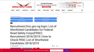 Recruitment.frsc.gov.ng login: List of Shortlisted Candidates for ...