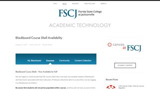 Blackboard Course Shell Availability — Academic Technology ...
