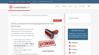 Online procedure for licensing/registration for food businesses