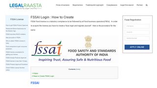 FSSAI Login : How to Create | LegalRaaasta | FSSAI | Trademark | GST