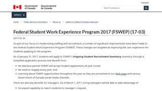 Federal Student Work Experience Program 2017 (FSWEP) (17-03 ...